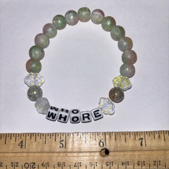 Multicolor “Wh*re” Bracelet Adult Humor Beaded Handmade Naughty Accessories - Picture 3 of 4